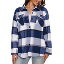 Camisa de franela a cuadros para mujer, diseño holgado azul y blanco