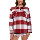 Camisa de franela a cuadros para mujer, diseño holgado rojo y blanco