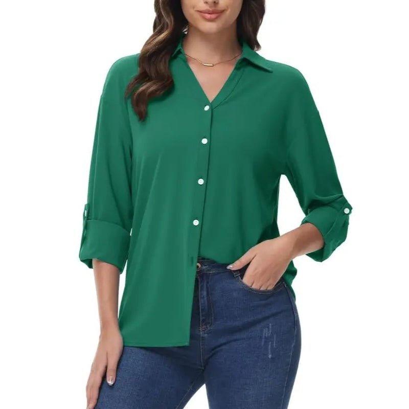 Camisa de manga larga para mujer Ligero, de secado rápido y cómodo, color verde esmeralda