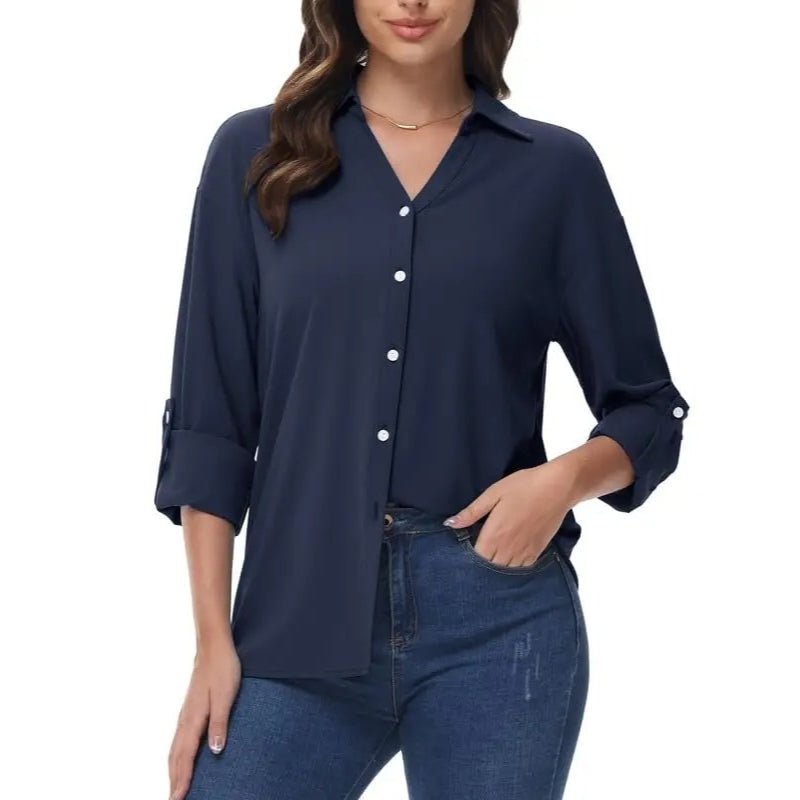 Camisa de manga larga para mujer Ligero, de secado rápido y cómodo, color azul marino