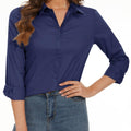 Camisa de manga larga para mujer, azul marino