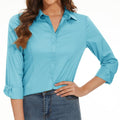 Camisa de manga larga para mujer, color azul