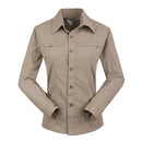 Camisa 2 en 1 de manga larga o corta para mujer poliéster y algodón, color caqui