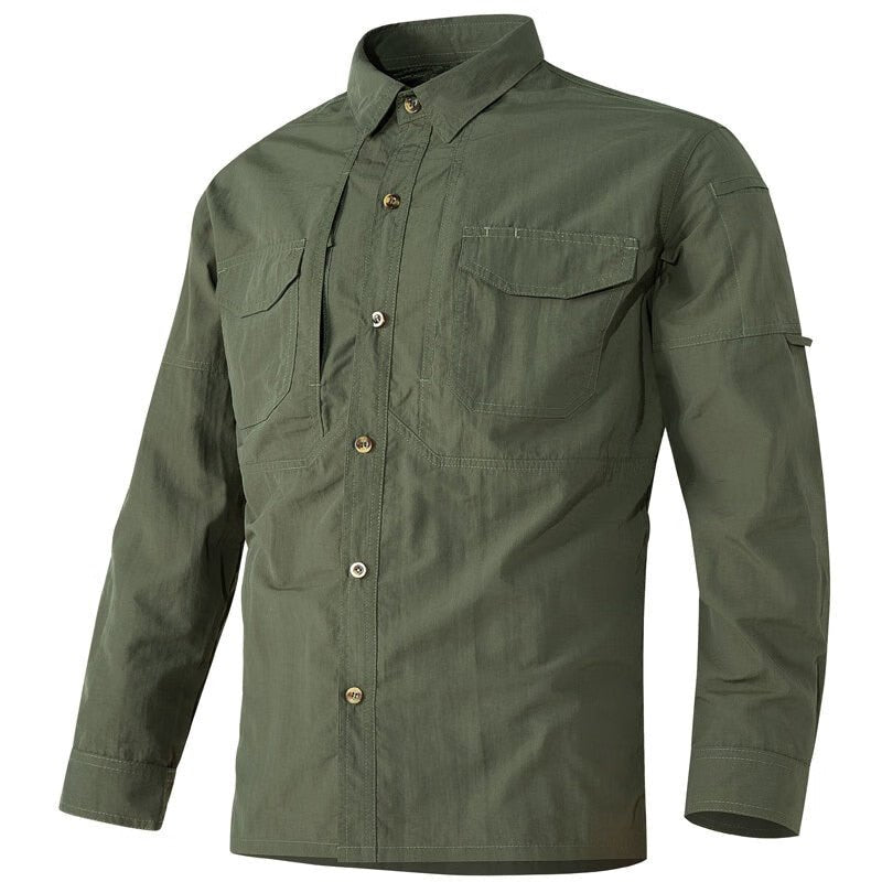 Camisa de manga larga para hombre con bolsillos en el pecho, verde