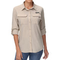 Camisa de manga larga para mujer con protección UPF50+ bolsillos multifunción, Caqui