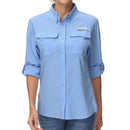 Camisa de manga larga para mujer con protección UPF50+ bolsillos multifunción, Azul