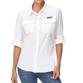 Camisa de manga larga para mujer con protección UPF50+ bolsillos multifunción, Blanco