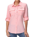 Camisa de manga larga para mujer con protección UPF50+ bolsillos multifunción, Rosa