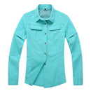 Camisa de manga larga 2 en 1 para mujer, manga desmontable material poliéster, color azul