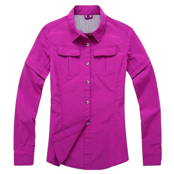 Camisa de manga larga 2 en 1 para mujer, manga desmontable material poliéster, color rosa