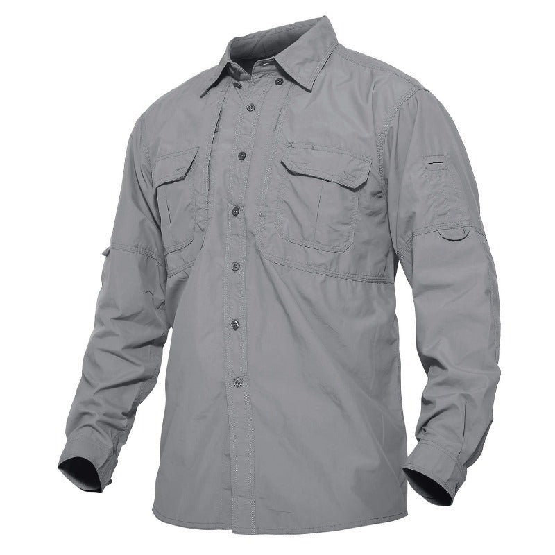 Camisa de manga larga para hombre tejido de nailon, color gris claro