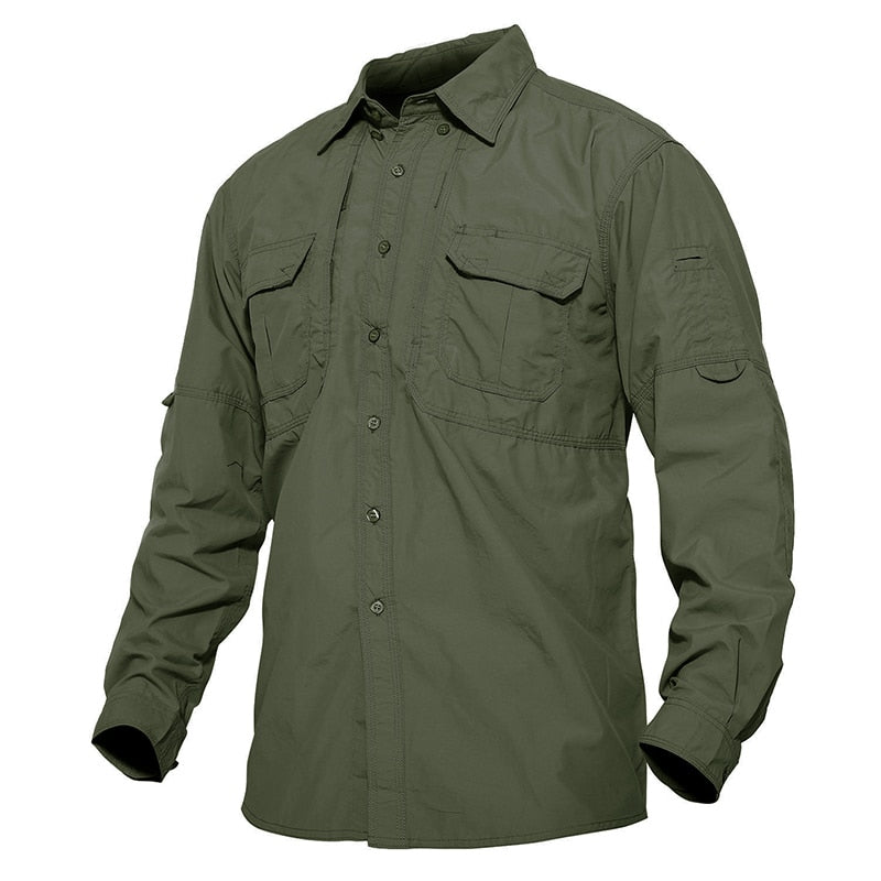 Camisa de manga larga para hombre tejido de nailon, color verde