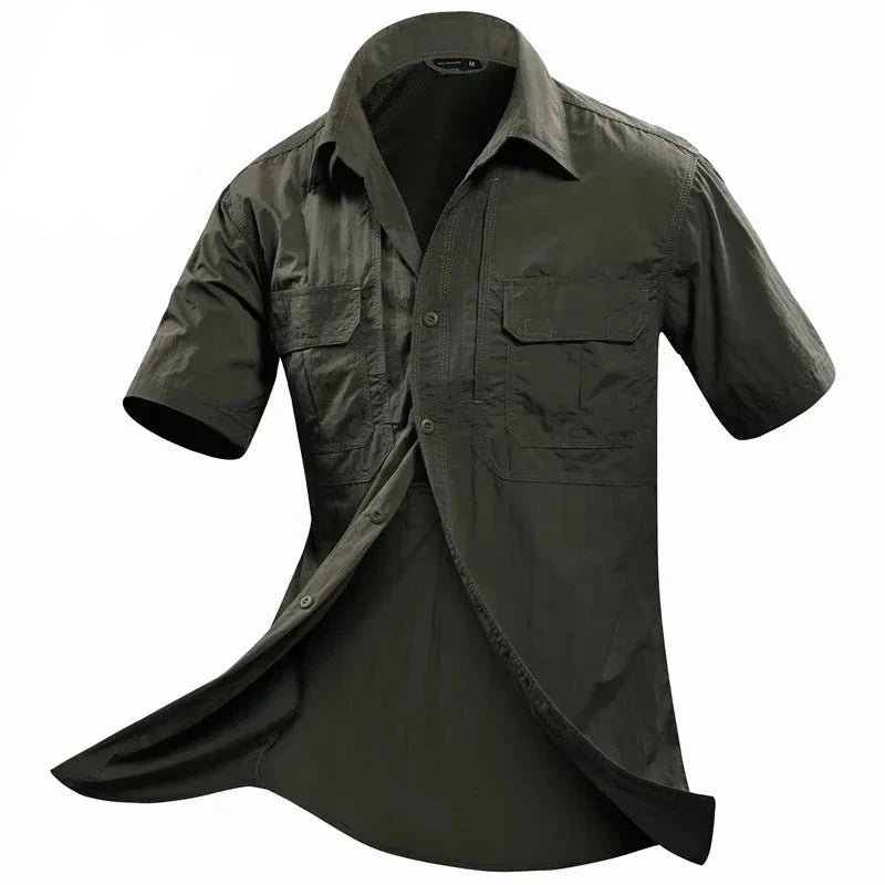 Camisa cómoda de manga corta para hombre Apertura en la parte posterior para circulación del aire, color verde