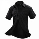 Camisa cómoda de manga corta para hombre Apertura en la parte posterior para circulación del aire, color Negro