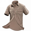 Camisa cómoda de manga corta para hombre Apertura en la parte posterior para circulación del aire, color caqui