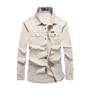 Camisa de manga larga para hombre tejido de algodón, color beige