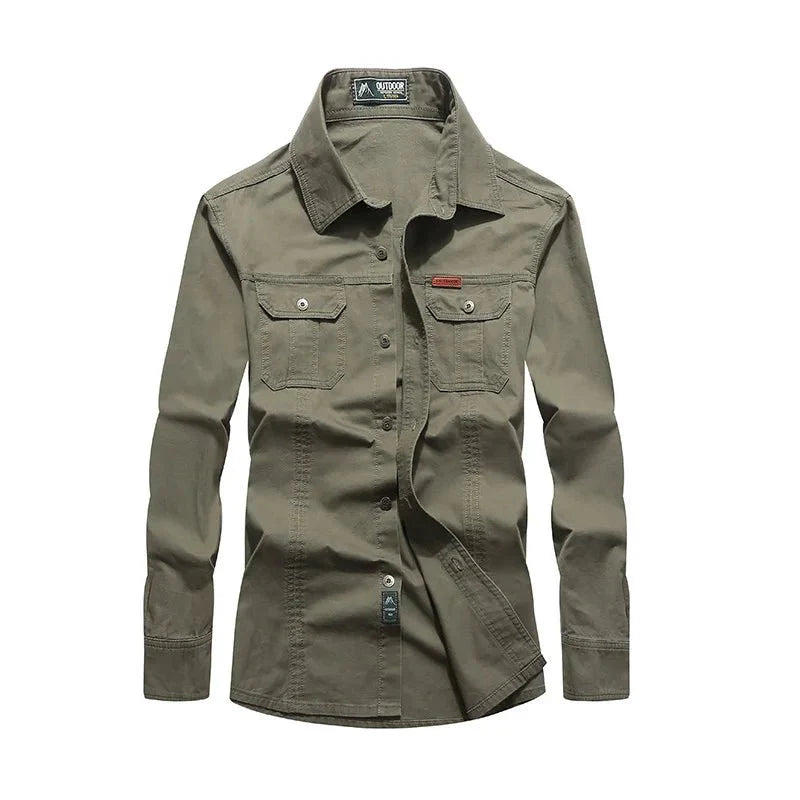 Camisa de manga larga para hombre tejido de algodón, color verde