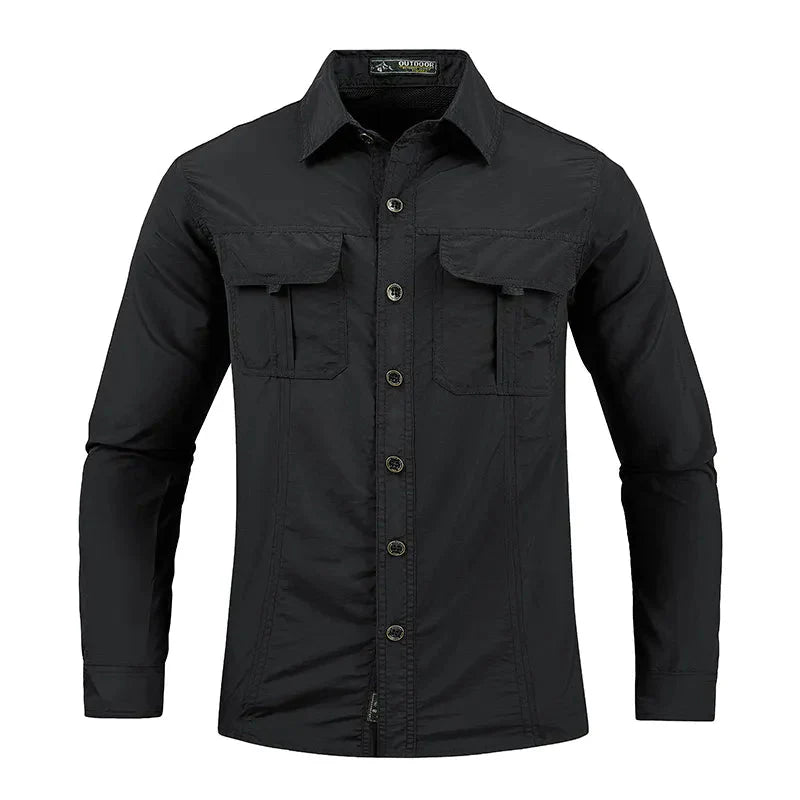 Camisa de manga larga para hombre transpirable y de secado rápido 
tejido de nailon, color negro