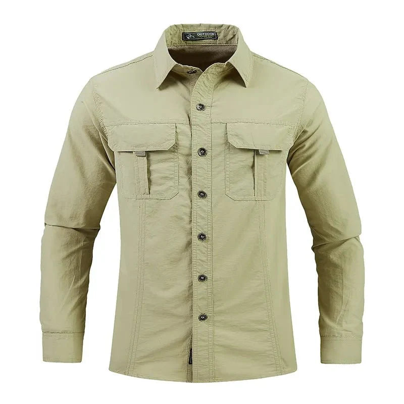 Camisa de manga larga para hombre transpirable y de secado rápido 
tejido de nailon, color caqui