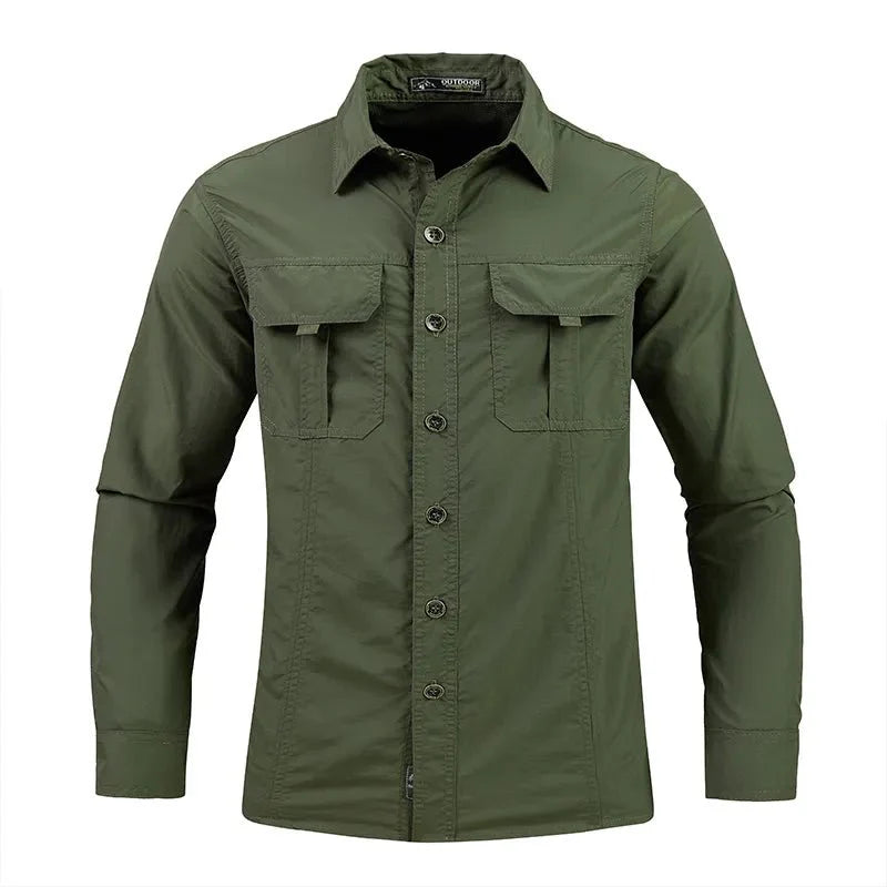 Camisa de manga larga para hombre transpirable y de secado rápido 
tejido de nailon, color verde