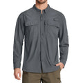 Camisa de manga larga para hombre con protección UPF 50+mangas con guía de botones para mangas cortas, color gris oscuro
