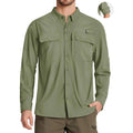 Camisa de manga larga para hombre con protección UPF 50+mangas con guía de botones para mangas cortas, color verde claro