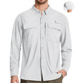 Camisa de manga larga para hombre con protección UPF 50+mangas con guía de botones para mangas cortas, color blanco