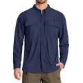 Camisa de manga larga para hombre con protección UPF 50+mangas con guía de botones para mangas cortas, color azul marino