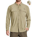 Camisa de manga larga para hombre con protección UPF 50+mangas con guía de botones para mangas cortas, color caqui