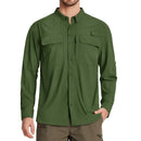 Camisa de manga larga para hombre con protección UPF 50+mangas con guía de botones para mangas cortas, color verde