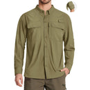 Camisa de manga larga para hombre con protección UPF 50+mangas con guía de botones para mangas cortas, color caqui