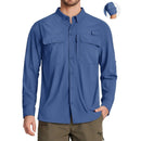 Camisa de manga larga para hombre con protección UPF 50+mangas con guía de botones para mangas cortas, color azul