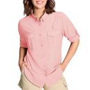 Camisa de manga larga para mujer con protección UPF50+ mangas con solapa con botones, rosa