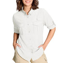 Camisa de manga larga para mujer con protección UPF50+ mangas con solapa con botones, blanco