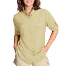 Camisa de manga larga para mujer con protección UPF50+ mangas con solapa con botones, caqui