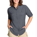 Camisa de manga larga para mujer con protección UPF50+ mangas con solapa con botones, gris oscuro