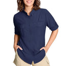 Camisa de manga larga para mujer con protección UPF50+ mangas con solapa con botones, azul marino