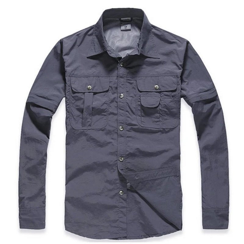 Camisa de hombre con mangas desmontables tejido de nailon, color gris
