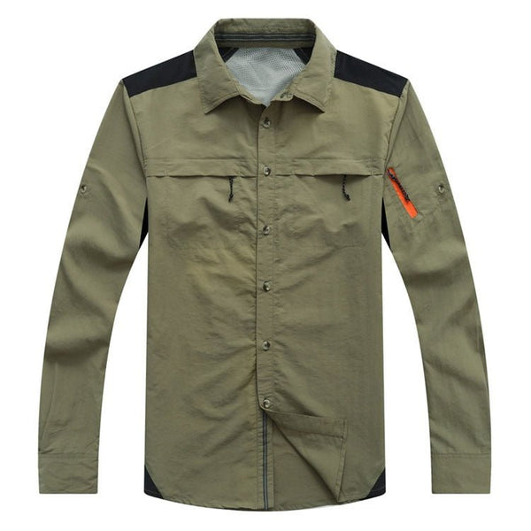 Camisa de manga larga para hombre con protección UV tejido de poliéster, color verde claro