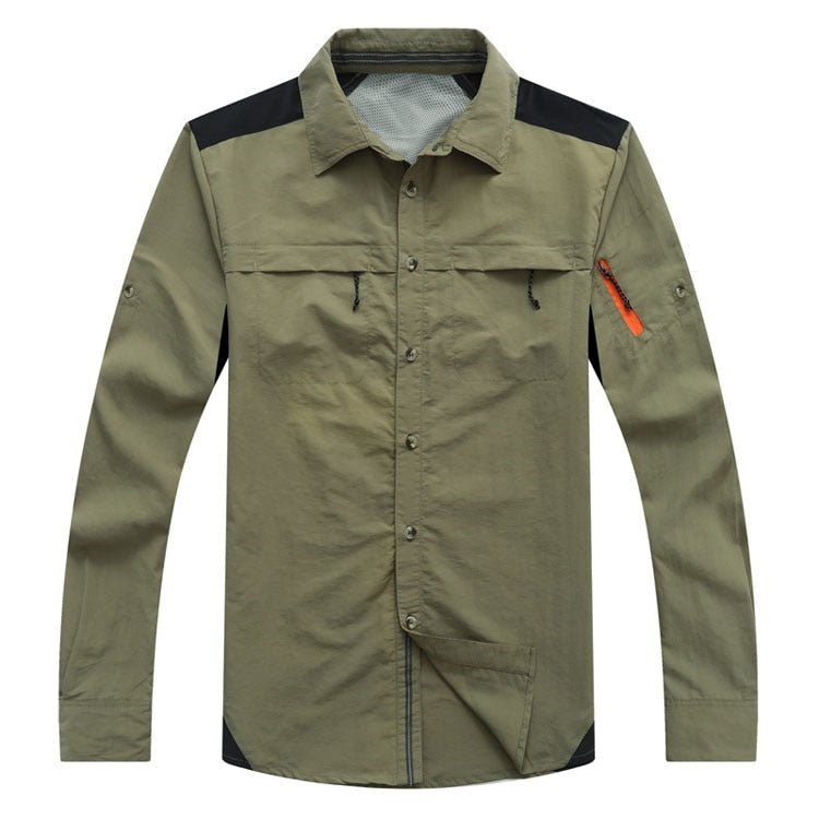 Camisa de manga larga para hombre con protección UV tejido de poliéster, color verde claro