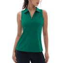 Camiseta de mujer sin mangas, cuello en V y cremallera, con protección solar UPF 50+, color verde esmeralda