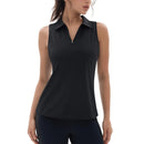 Camiseta de mujer sin mangas, cuello en V y cremallera, con protección solar UPF 50+, color negro