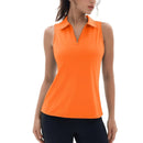 Camiseta de mujer sin mangas, cuello en V y cremallera, con protección solar UPF 50+, color naranja