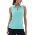 Camiseta de mujer sin mangas, cuello en V y cremallera, con protección solar UPF 50+, color azul