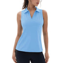 Camiseta de mujer sin mangas, cuello en V y cremallera, con protección solar UPF 50+, color azul claro