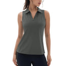 Camiseta de mujer sin mangas, cuello en V y cremallera, con protección solar UPF 50+, color gris