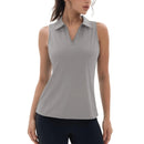 Camiseta de mujer sin mangas, cuello en V y cremallera, con protección solar UPF 50+, color gris claro