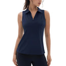Camiseta de mujer sin mangas, cuello en V y cremallera, con protección solar UPF 50+, color azul marino