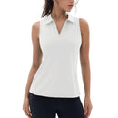 Camiseta de mujer sin mangas, cuello en V y cremallera, con protección solar UPF 50+, color blanco