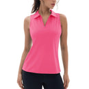 Camiseta de mujer sin mangas, cuello en V y cremallera, con protección solar UPF 50+, color rosa